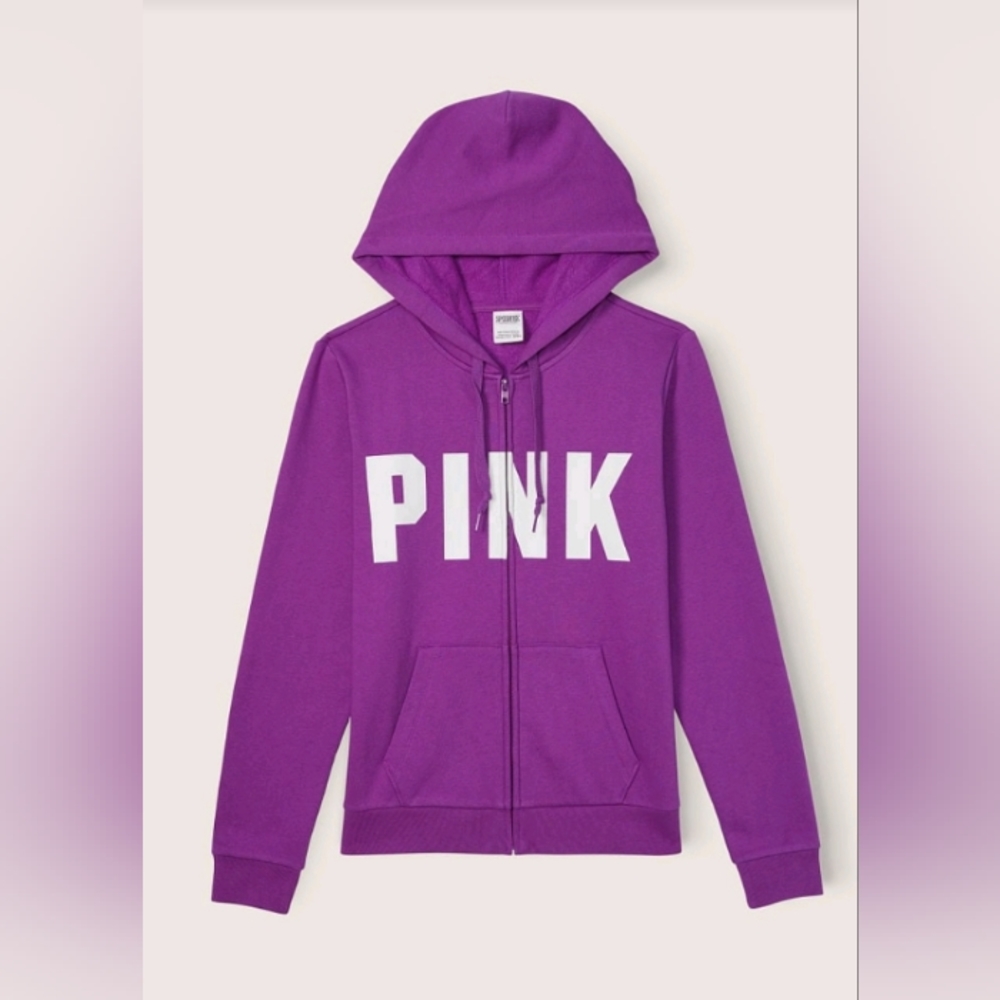 PINK VS Full Zip Up Hoodie Couture Fushia Sans Logo NWOT